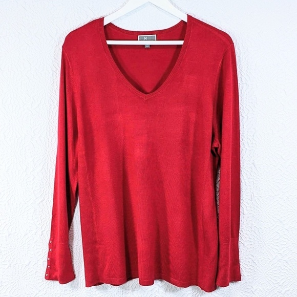 JM Collection Sweaters - JM Collection Snap Cuff Knit Sweater